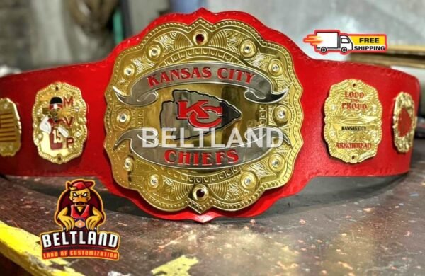 Kansas City Chiefs NFL Football Championship Belt Adult Size in Zinc 2mm 4mm