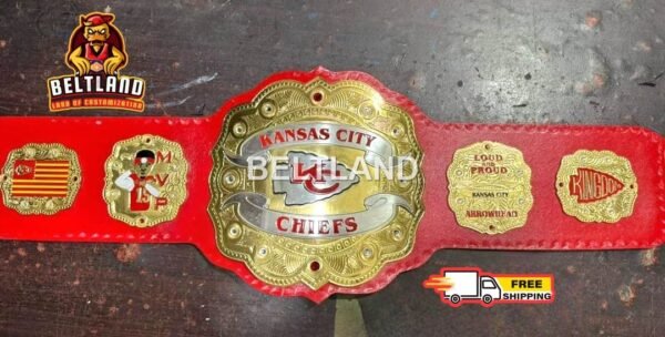 Kansas City Chiefs NFL Football Championship Belt Adult Size in Zinc 2mm 4mm - Image 3