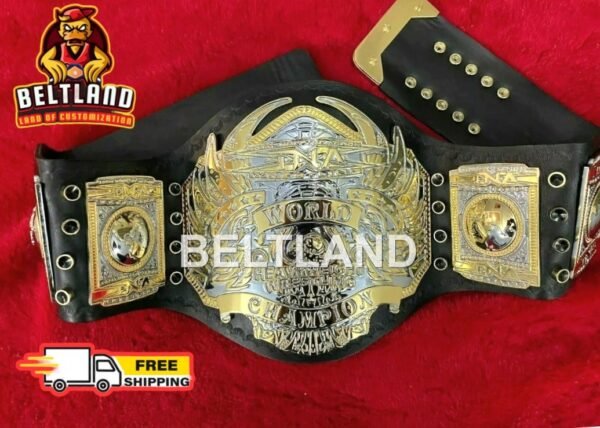 TNA World Heavyweight Championship Belt A+ Deep Etching Real Leather Strap Zinc 4mm - Image 3